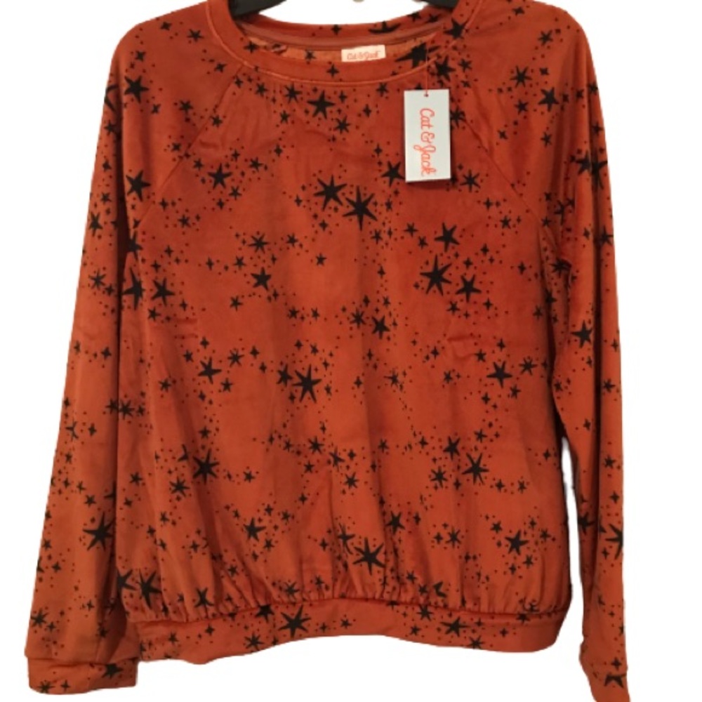 2/$50!🌱 Large Cat & Jack Velvet Star Orange & Black Top Cardigan Boxy Womens